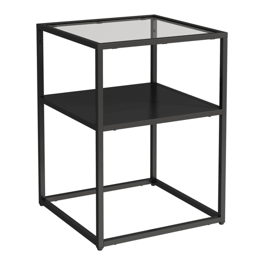 Mesa de apoio Solund com prateleira em açovidro 55x40x40cm - Preto mate en.casa
