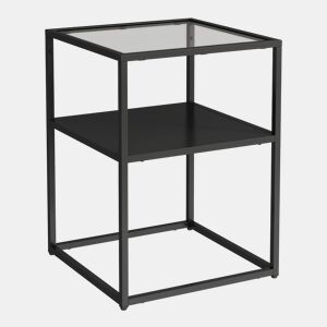 Mesa de apoio Solund com prateleira em açovidro 55x40x40cm - Preto mate en.casa