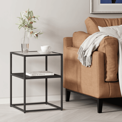Mesa de apoio Solund com prateleira em açovidro 55x40x40cm - Preto mate en.casa