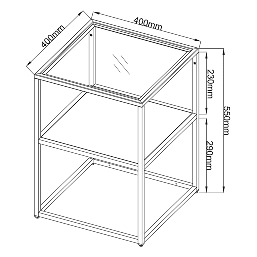 Mesa de apoio Solund com prateleira em açovidro 55x40x40cm - Preto mate en.casa