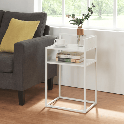Mesa de apoio Riihimäki com prateleira em aço 65x40x30cm - Branco mate en.casa