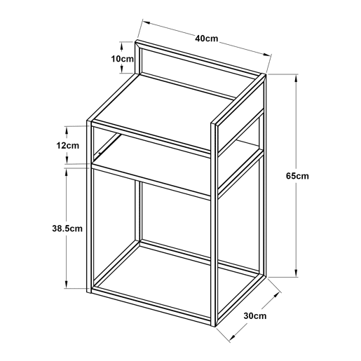 Mesa de apoio Riihimäki com prateleira em aço 65x40x30cm - Branco mate en.casa