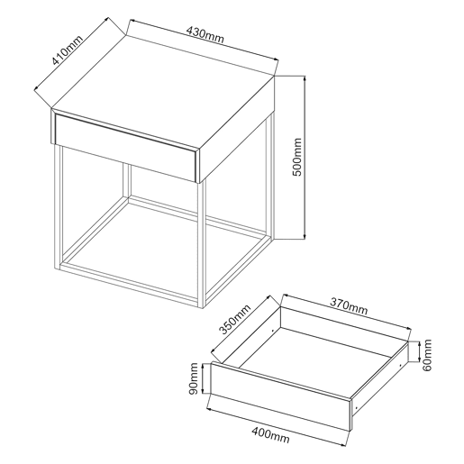 Mesa de apoio Rautjärvi com gaveta em aço 50x43x41cm - Preto mate en.casa