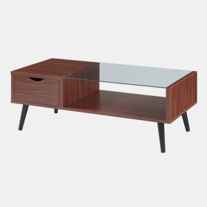 Mesa de centro Markaryd com gaveta de aglomeradovidro 110x50x40cm - Nogueira en.casa