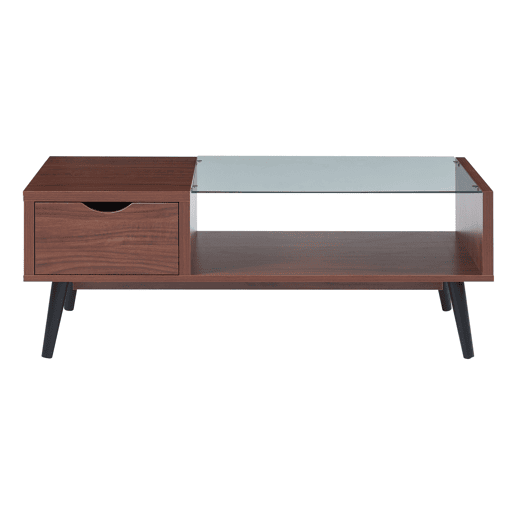 Mesa de centro Markaryd com gaveta de aglomeradovidro 110x50x40cm - Nogueira en.casa