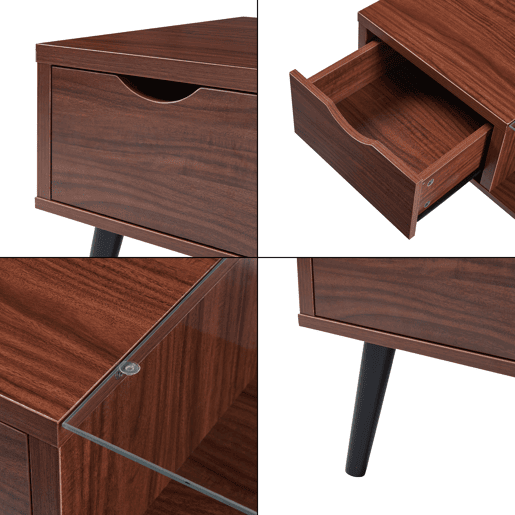 Mesa de centro Markaryd com gaveta de aglomeradovidro 110x50x40cm - Nogueira en.casa