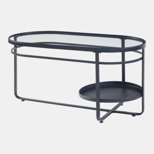Mesa de centro Kumla oval de metal e vidro 90x43x46cm - Preto en.casa