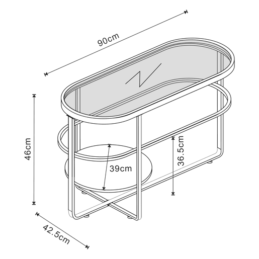 Mesa de centro Kumla oval de metal e vidro 90x43x46cm - Preto en.casa