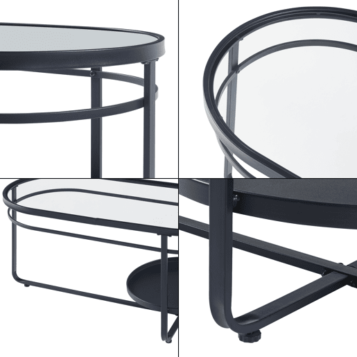 Mesa de centro Kumla oval de metal e vidro 90x43x46cm - Preto en.casa