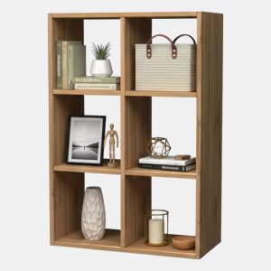 Estante de livros com efeito madeira