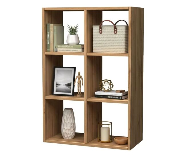 Estante de livros com efeito madeira