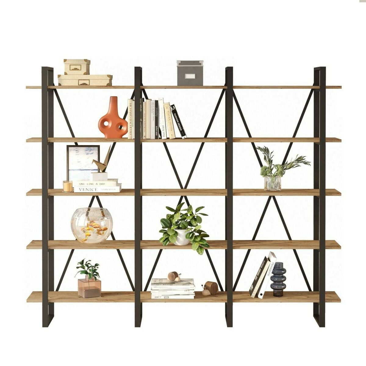 Estante de livros com efeito madeira