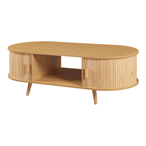 Mesa de centro Nordkapp com prateleiras MDF bambu 120x55x40cm - Natural en.casa