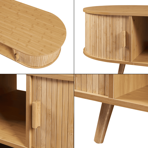 Mesa de centro Nordkapp com prateleiras MDF bambu 120x55x40cm - Natural en.casa