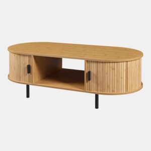 Mesa de centro Tvedestrand com portas de bambu 120x55x40cm - NaturalPreto en.casa