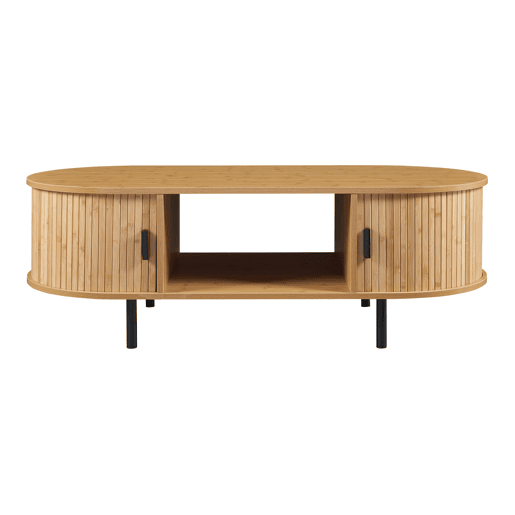 Mesa de centro Tvedestrand com portas de bambu 120x55x40cm - NaturalPreto en.casa