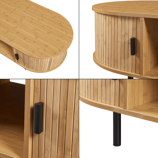 Mesa de centro Tvedestrand com portas de bambu 120x55x40cm - NaturalPreto en.casa