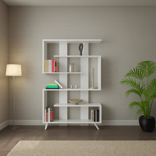 Estante de livros com efeito madeira