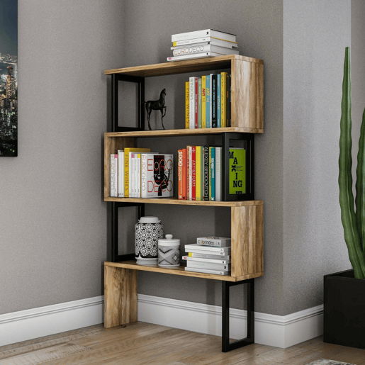 Estante de livros com efeito madeira