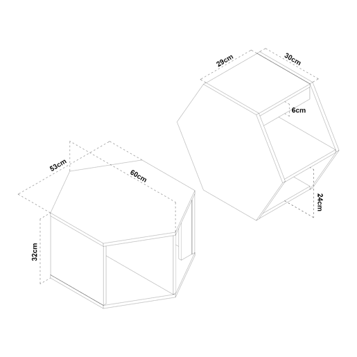 Conjunto de 2 mesas de centro Molde vertical ou horizontal - Efeito pretonoz en.casa