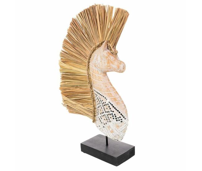 Figura decorativa alexandra house living negro natural madera vidrio algas marinas caballo 52 x 10 x 30 cm