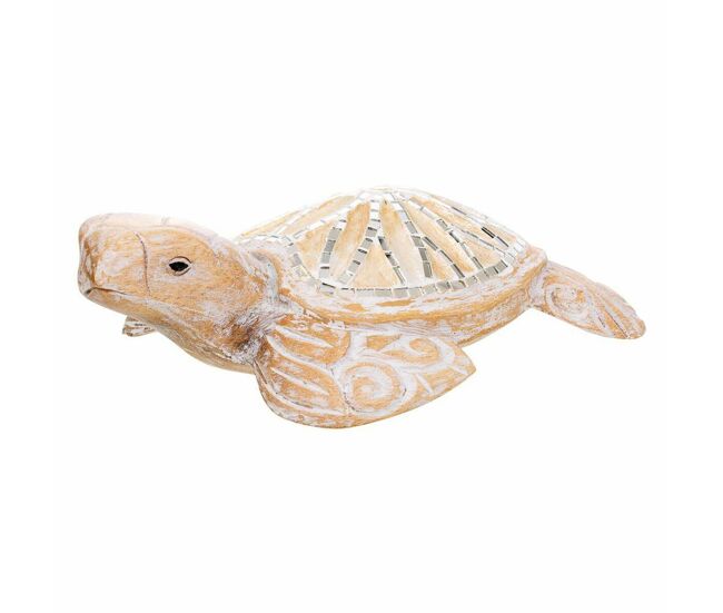 Figura decorativa alexandra house living blanco natural madera vidrio tortuga 8 x 20 x 31 cm