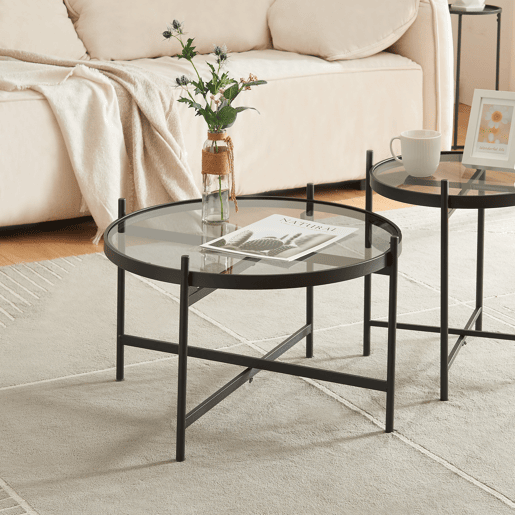 Mesa de centro Lier redonda de metal e vidro 40xØ61 cm - Preto en.casa
