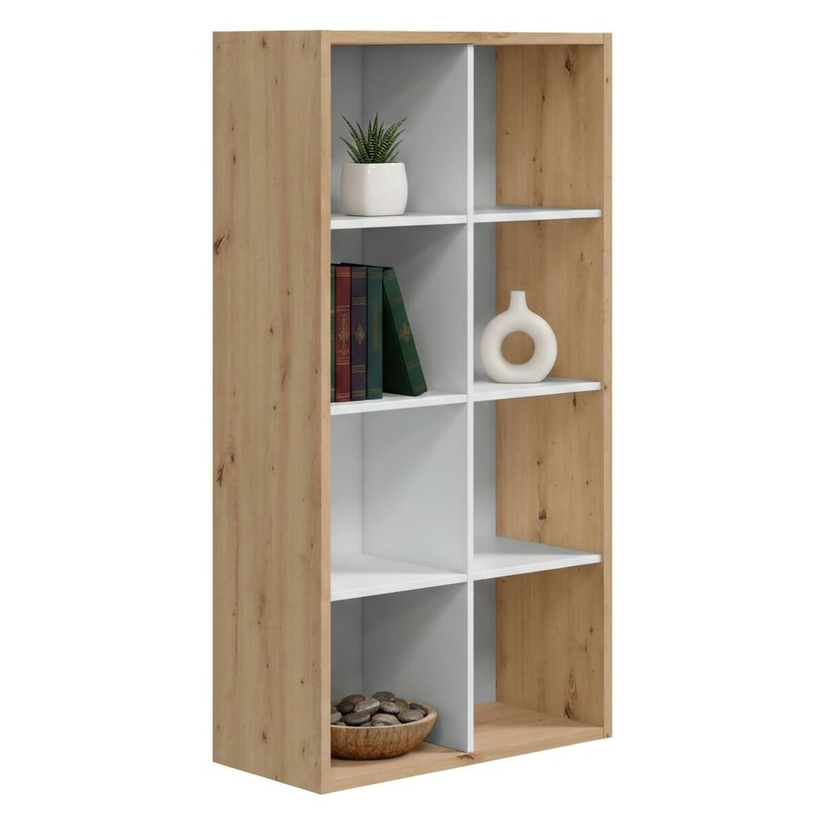 Estante de livros com efeito madeira