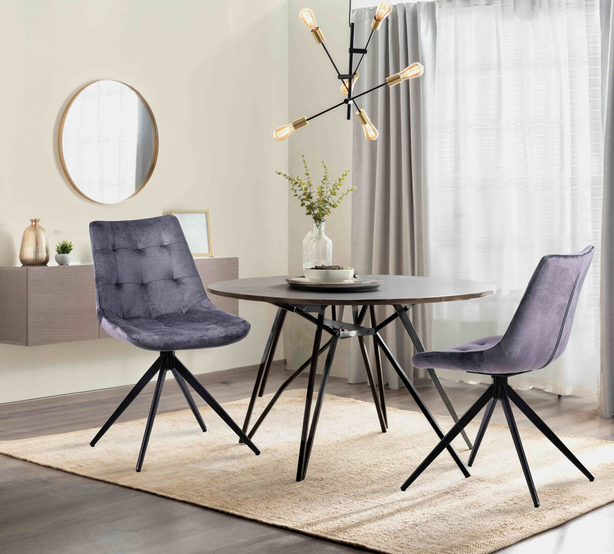 silla de comedor merna terciopelo gris oscuro 56x48x82 cm