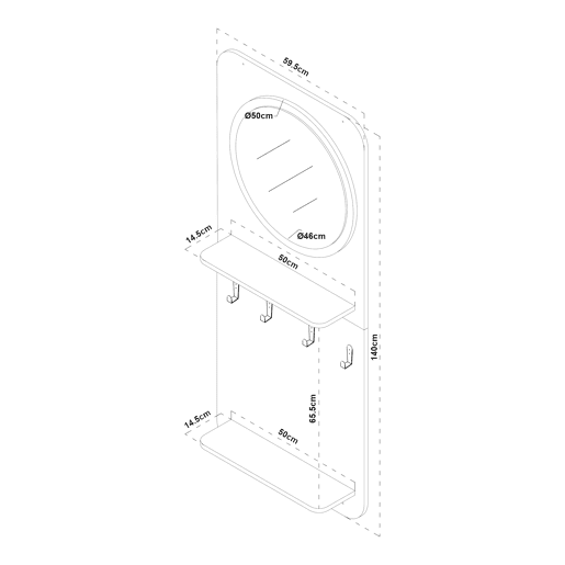 BengaleiroHelsinge 4 ganchos 140x60x16 cm - Preto mate en.casa
