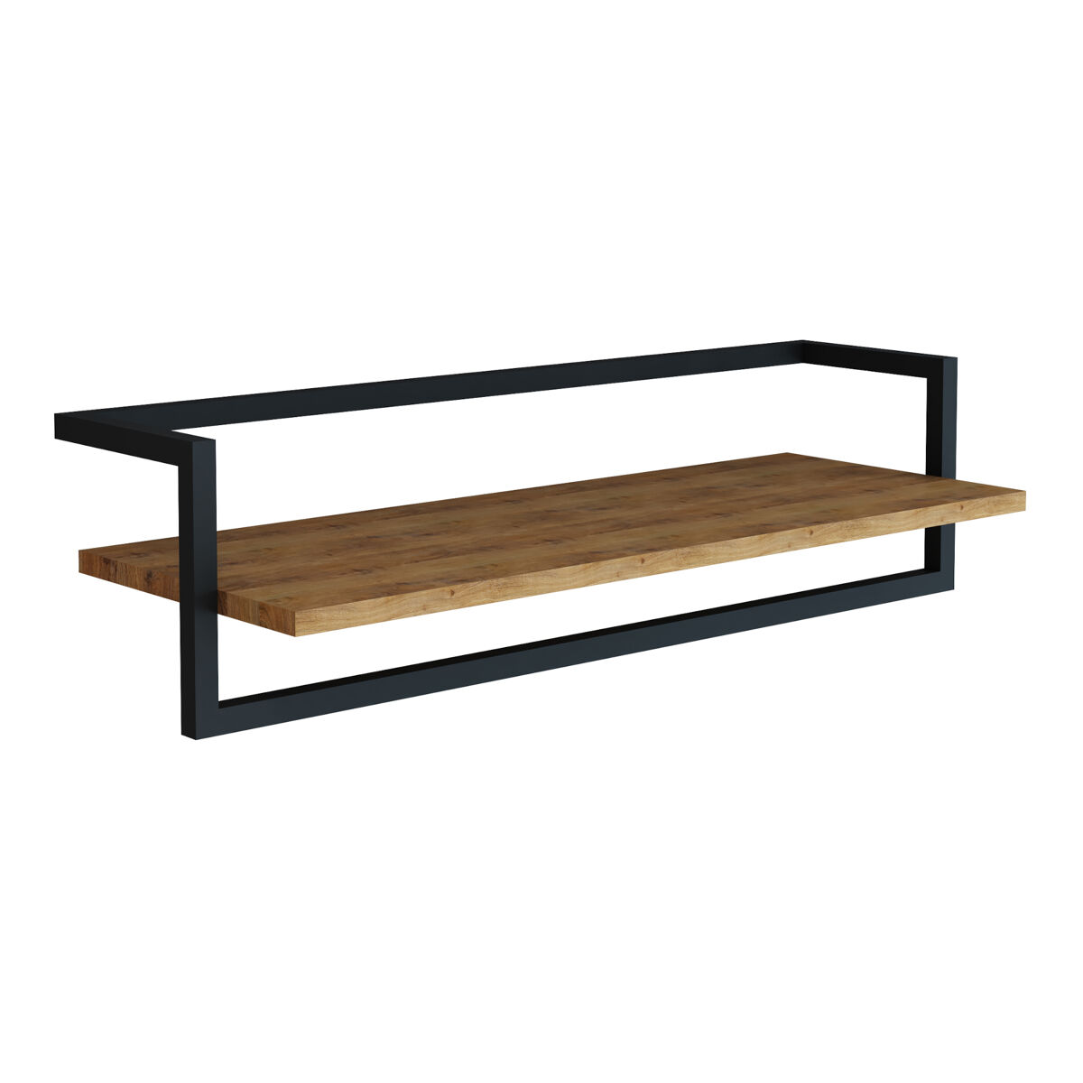 Perchero mural evje con estante acero 80x30x20cm - efecto madera/negro [en.casa]