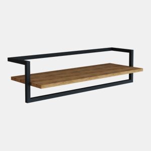 Bengaleiro de parede Evje com prateleira de aço 80x30x20cm - Efeito madeiraPreto en.casa