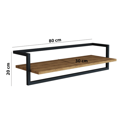 Bengaleiro de parede Evje com prateleira de aço 80x30x20cm - Efeito madeiraPreto en.casa