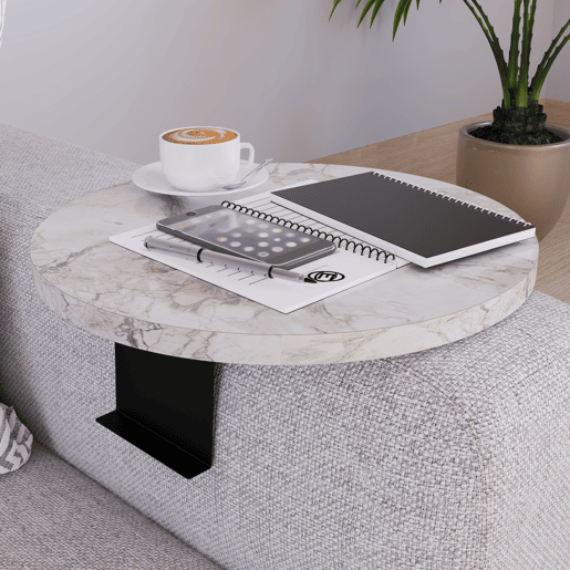 Bandeja ajustável para sofá Kuleskyd Ø34cm - Efeito mármore branco en.casa