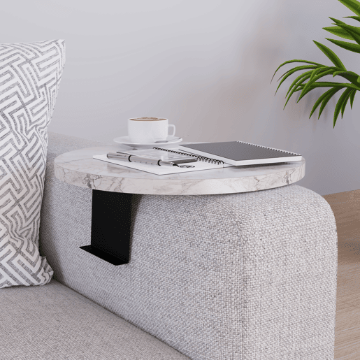 Bandeja ajustável para sofá Kuleskyd Ø34cm - Efeito mármore branco en.casa