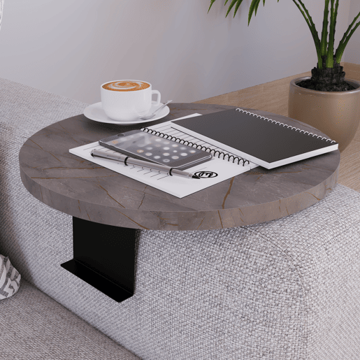 Bandeja ajustável para sofá Kuleskyd Ø34cm - Efeito mármore cinzento en.casa