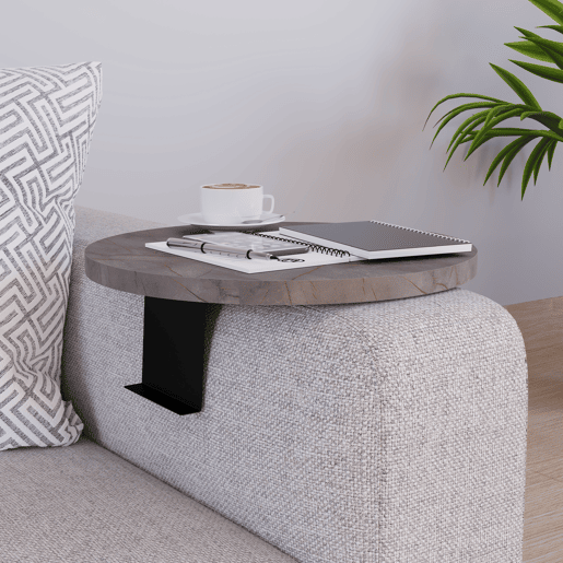 Bandeja ajustável para sofá Kuleskyd Ø34cm - Efeito mármore cinzento en.casa