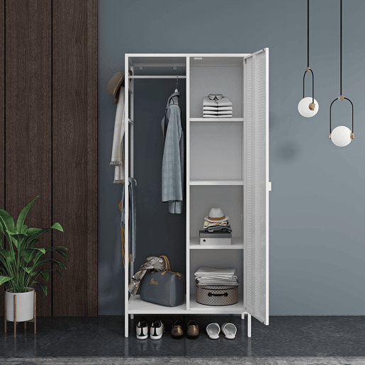 Roupeiro Puumala com porta metálica 180x80x45cm - Branco en.casa
