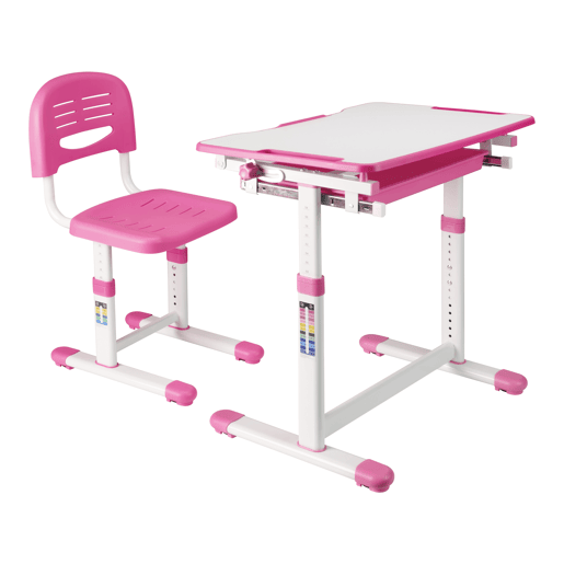 Conjunto de secretária e cadeira para crianças Sala ajustável em altura - Rosa en.casa