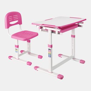 Conjunto de secretária e cadeira para crianças Sala ajustável em altura - Rosa en.casa