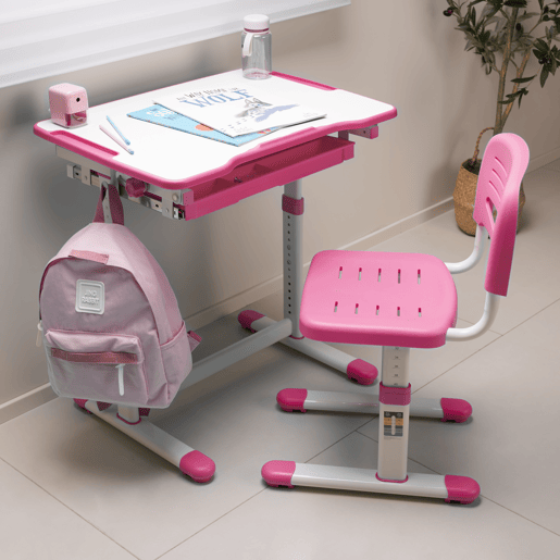 Conjunto de secretária e cadeira para crianças Sala ajustável em altura - Rosa en.casa