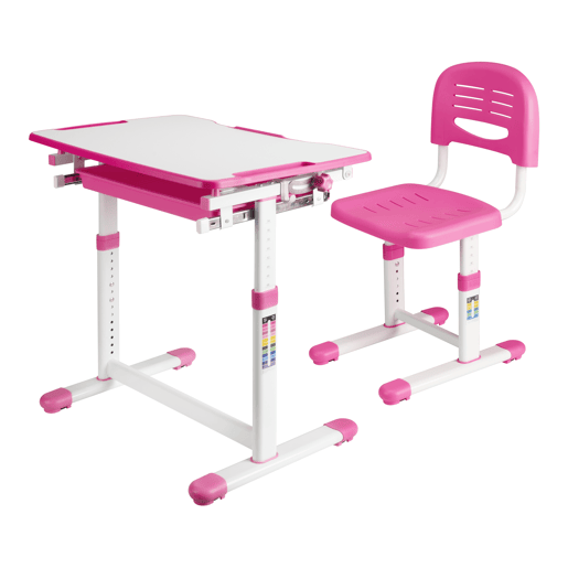 Conjunto de secretária e cadeira para crianças Sala ajustável em altura - Rosa en.casa