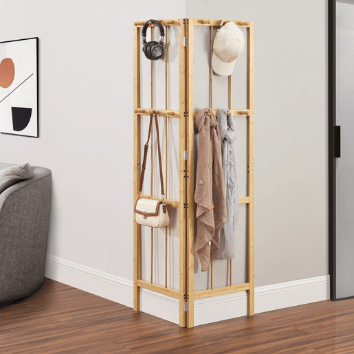 Bengaleiro Hyllestad dobrável de canto em bambu 166x92x8cm - Natural en.casa