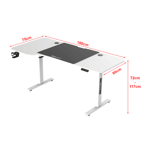 Secretária regulável em altura Stryn aglomeradoaço 160x75cm - Branco pro.tec