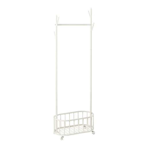 Bengaleiro de burro Risør com rodas cesto de aço 175x60x32cm - Branco en.casa