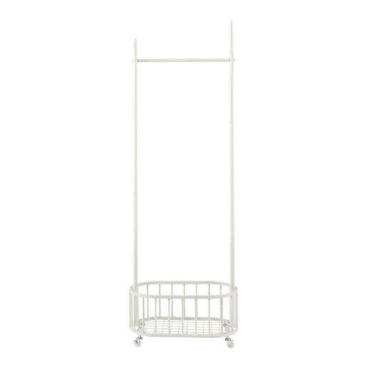 Bengaleiro de burro Risør com rodas cesto de aço 175x60x32cm - Branco en.casa