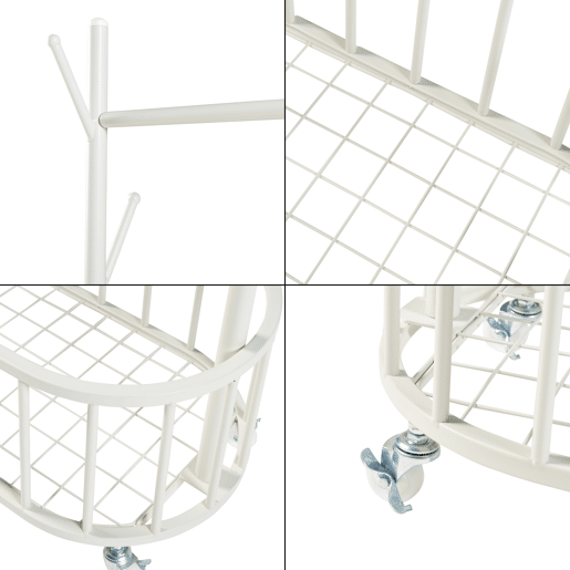 Bengaleiro de burro Risør com rodas cesto de aço 175x60x32cm - Branco en.casa