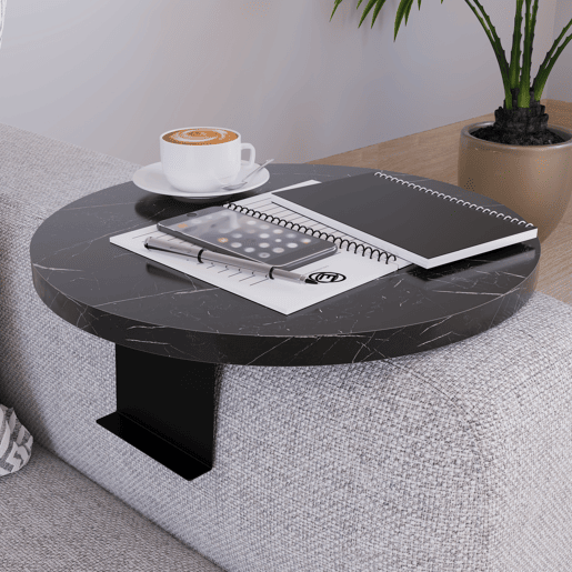Bandeja ajustável para sofá Kuleskyd Ø34cm - Efeito mármore preto en.casa