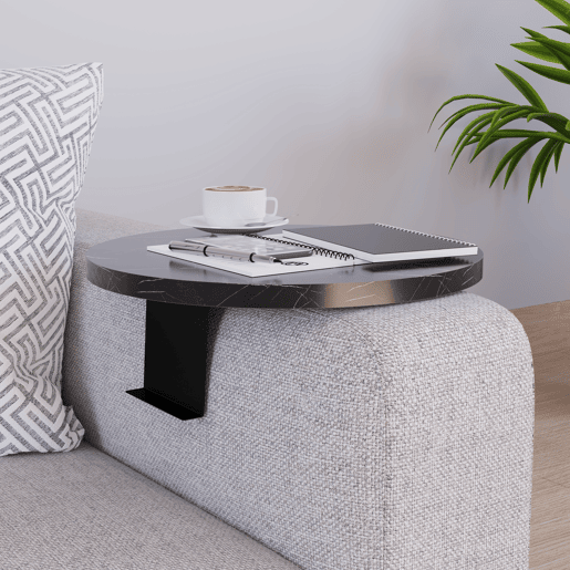 Bandeja ajustável para sofá Kuleskyd Ø34cm - Efeito mármore preto en.casa