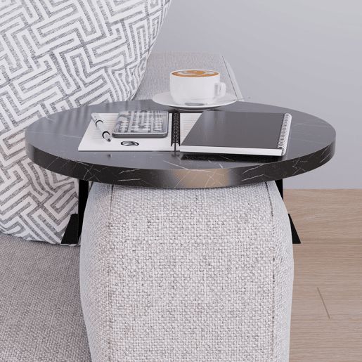 Bandeja ajustável para sofá Kuleskyd Ø34cm - Efeito mármore preto en.casa